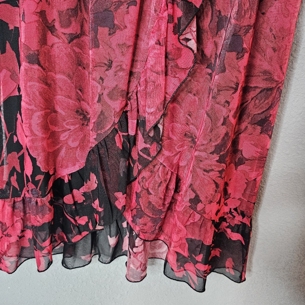 Kate and‎ Lily Dress Womens 4 Mesh Floral V Neck Sheer Sleeve Ruffle Midi Dark - Picture 5 of 15